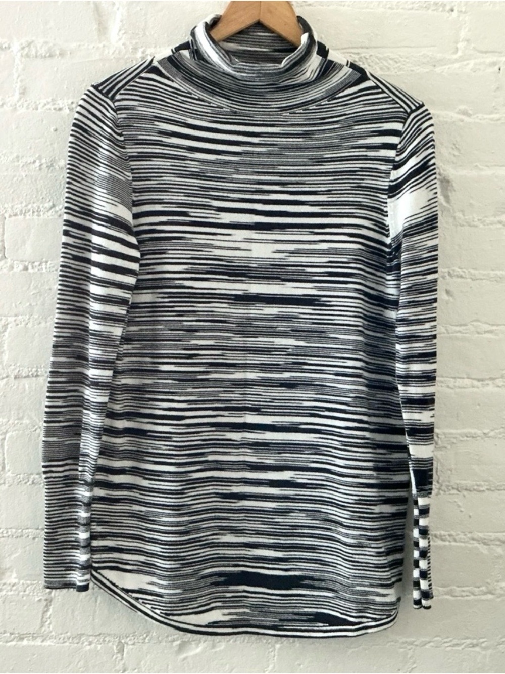 NIC+ZOE Vital Black White Space Dye Stripe Knit Turtleneck Sweater Size M